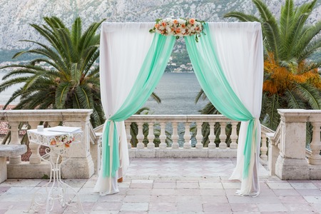 beautiful wedding arch for the ceremony of flowers.の写真素材