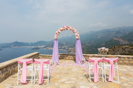 beautiful wedding arch for the ceremony of flowers.の写真素材