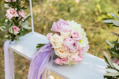 elegant bridal bouquet rounded shapeの写真素材