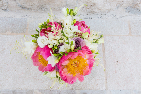 elegant bridal bouquet rounded shapeの写真素材