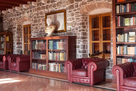 BUDVA, MONTENEGRO - FEBRUARY 7, 2016: The Library in the Citadel museum in Budva.のeditorial素材