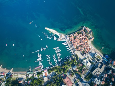 Aerial View of Old Budva. Montenegro, Balkans, Europe. Budva - One of the Most Popular Resorts of Adriatic Riviera of the Mediterranean.の写真素材