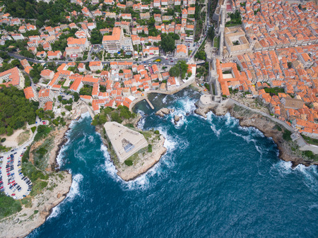 aerial view of Lovrijenac fortress near old town Dubrovnik in Croatia.の写真素材