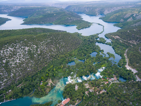 aerial view of Krka waterfalls, Croatiaの写真素材