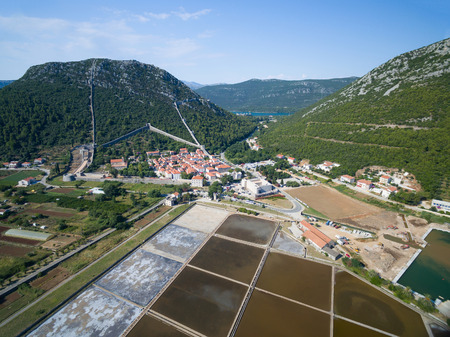 Aerial view of saltworks in Ston town, Croatia.の写真素材