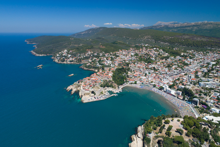 Aerial view of the old city of Ulcinj - the southernmost city of the Montenegro.の素材 [FY31081619577]