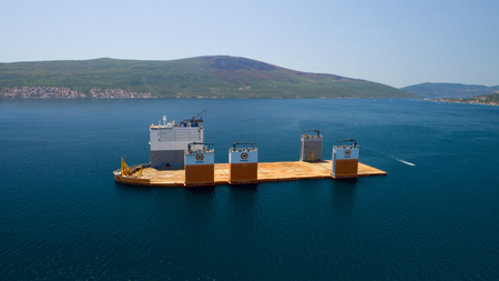 Tivat, Montenegro - 31 July 2017: Heavy lift vessel Dockwise Vanguard came to Montenegro to take the floating dockのeditorial素材