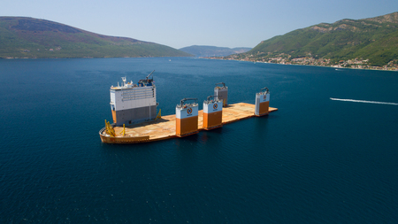 Tivat, Montenegro - 31 July 2017: Heavy lift vessel Dockwise Vanguard came to Montenegro to take the floating dockのeditorial素材