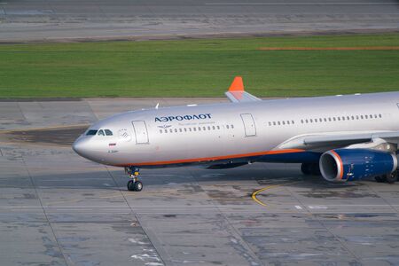 Moscow, Sheremetyevo airport, Russia - September 24, 2016: Aeroflot - Russian Airlines Airbus A330-343X,VQ-BPI taxiing to airport terminalのeditorial素材
