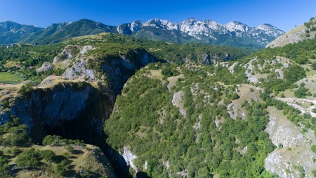 Aerial view of the narrow canyon Nevidioの写真素材