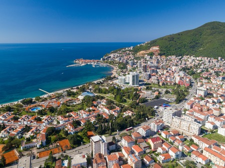 aerial view to the Old Town of Budvaの写真素材