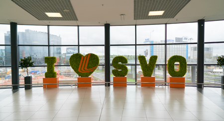 Moscow, Russia - September 23, 2016: I love Sheremetyevo sign inside airport terminalのeditorial素材