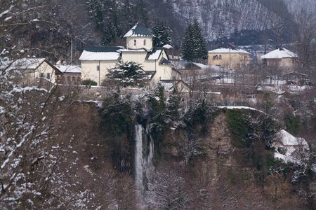 monastery in the mountains winter Europe Montenegroの写真素材