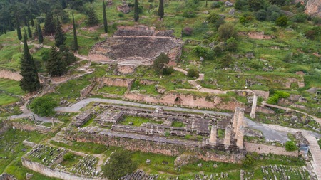 Aerial view of archaeological site of ancient Delphi,Greeceの写真素材