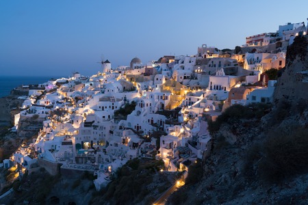 Early morning blue hour in Oia, Santorini.の写真素材