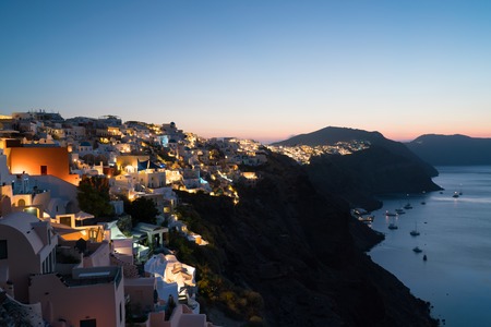 Early morning blue hour in Oia, Santorini.の写真素材
