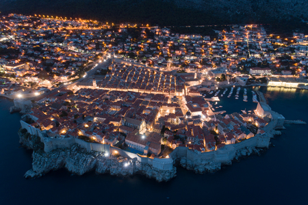 view of the old Dubrovnik from the air at duskの写真素材