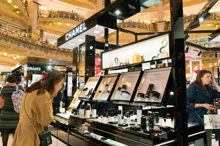 Paris, France - April 3, 2019: fashion boutiques inside the Galeries Lafayette.のeditorial素材
