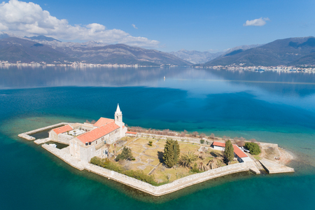 Island in Tivat bay Gospa od Milostiの写真素材