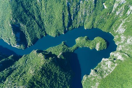 Piva Lake in Montenegro aerial image