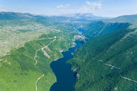 Piva Lake in Montenegro aerial imageの写真素材