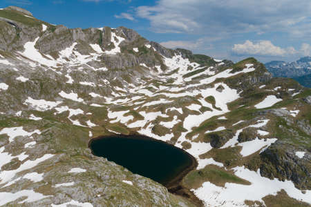 Manito lake in Montenegro in the spring, aerial viewの写真素材