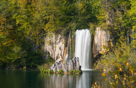Plitvice lakes of Croatia national park, autumnの写真素材