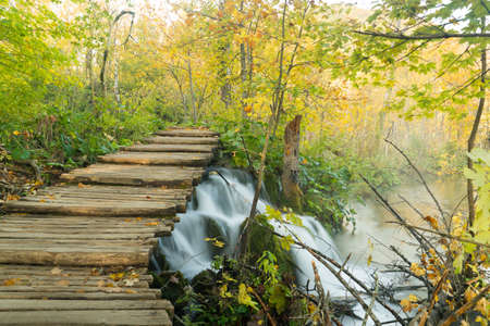 Plitvice lakes of Croatia national park in autumnの写真素材