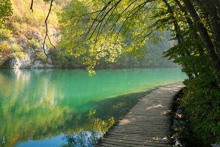 Plitvice lakes of Croatia national park in autumnの写真素材