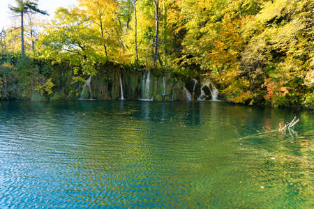 Plitvice lakes of Croatia national park, autumnの写真素材