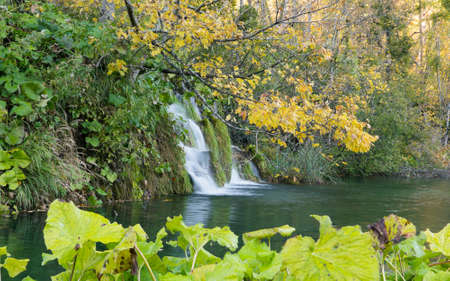 Plitvice lakes of Croatia national park in autumnの写真素材