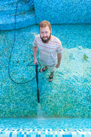 Service and maintenance of the pool.の写真素材