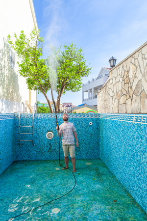 Service and maintenance of the pool.の写真素材