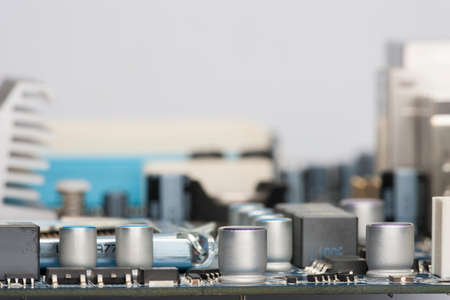 Electronic components are mounted on the device board Chips diodes capacitors chokes