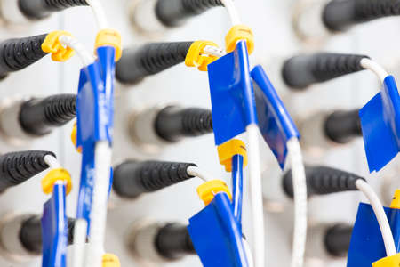 Close up fiber optic in server room