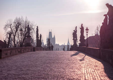 The Old Town with Charles bridge in Prague early in the morning Prague Toned image