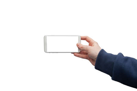 Touch screen smartphone in a hand Isolated image Close-up