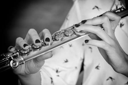 The Musician Flutist Girl Flute Player Close-upの写真素材