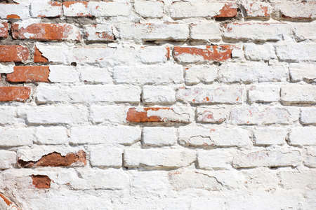 Vintage Old Brick Wall Texture. Grunge Red White Stonewall Horizontal Background. Shabby Building Facade With Damaged Plaster. Close-upの写真素材