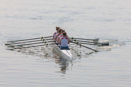 Rowers on eight rowing rowing boats on a rowing canal Sports report