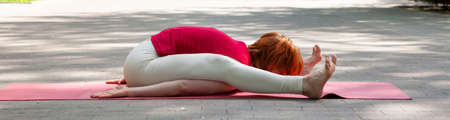 Yoga woman doing morning exercise, healthy woman Portraitの写真素材