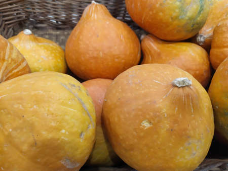 a lot of mini pumpkin at outdoor farmers market. Close-upの写真素材