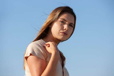 Beautiful Asian woman Smiling happy girl and wearing warm clothes winter and autumn portrait at outdoor in park. Portrait.の写真素材