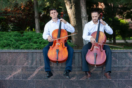 Cello. Cello playing is shown close up. Portraiteの写真素材