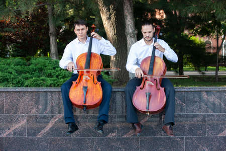 Cello. Cello playing is shown close up. Portraiteの写真素材