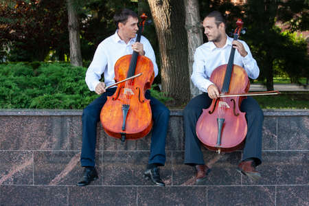 Cello. Cello playing is shown close up. Portraiteの写真素材