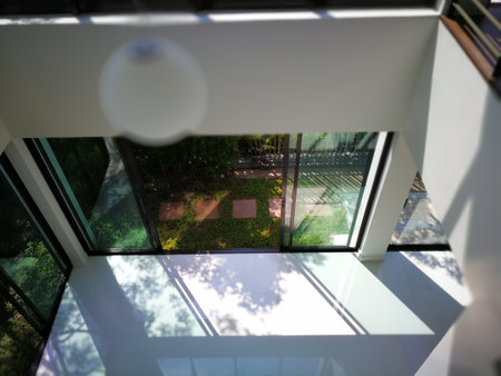 Interior of a modern house, view from the terrace.の写真素材