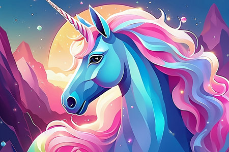 Unicorn on a background of the night sky. Vector illustration.の素材
