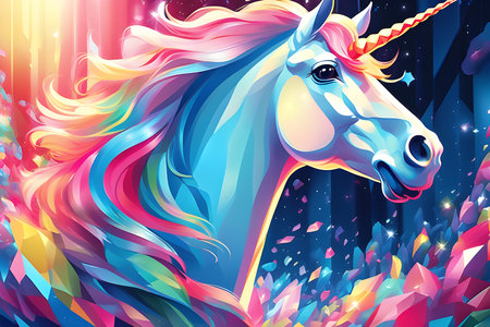 Unicorn horse with rainbow mane and horn. Vector illustrationの素材