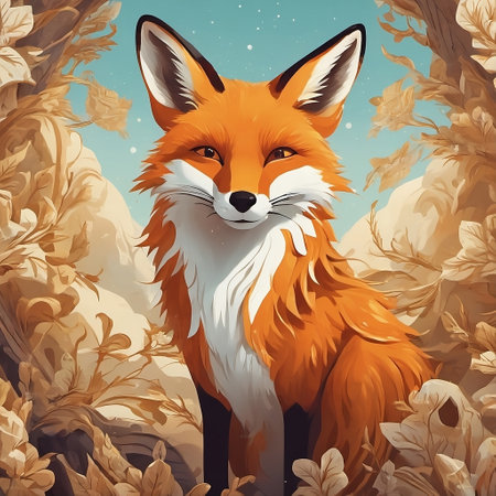 Vector illustration of a cute fox in the forest. Fox in the forest. ai generated images.の素材